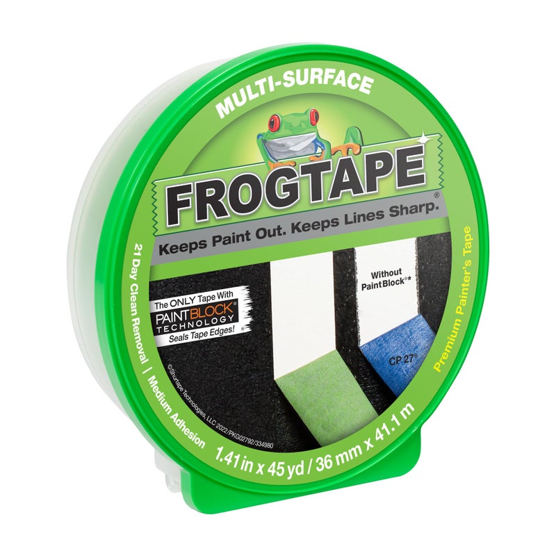 FrogTape Multi-Surface Painters Tape with PAINTBLOCK, 1.5 Inch Wide (1.41 In. x 45 Yds), Medium Adhesion, Green, 1 Roll (1396747) - Image 1